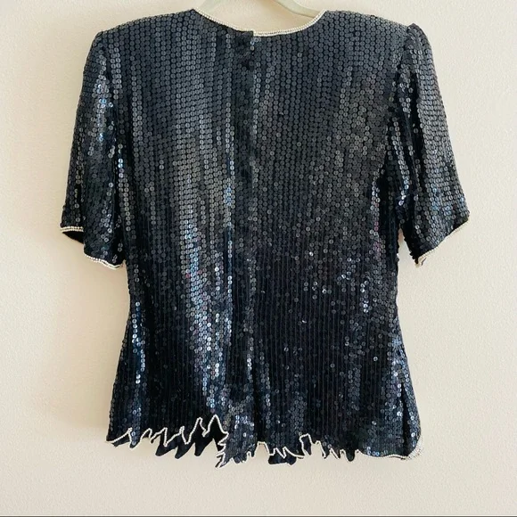 Stenay Vintage beaded 100% silk short sleeve sequins top - Picture 5 of 7